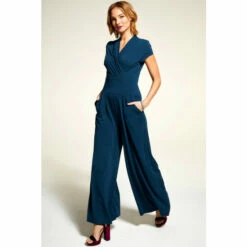 Hot Squash HotSquash Teal Blue Cap Sleeved Wide Leg Jumpsuit