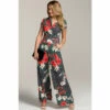 Hot Squash HotSquash Black Pin Striped Floral Wide Leg Jumpsuit