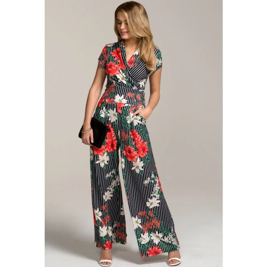 Hot Squash HotSquash Black Pin Striped Floral Wide Leg Jumpsuit 1 Hot Squash HotSquash Black Pin Striped Floral Wide Leg Jumpsuit