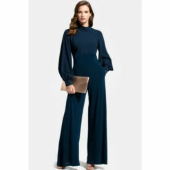 Hot Squash HotSquash Blue Wide Leg Jumpsuit With Blouson Sleeve