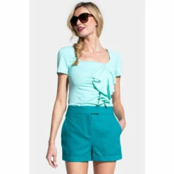 Hot Squash Short Sleeved Green Waterfall Top