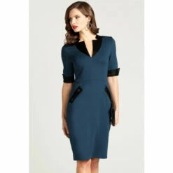 Hot Squash HotSquash Blue Contrast Collar Short Sleeved Dress