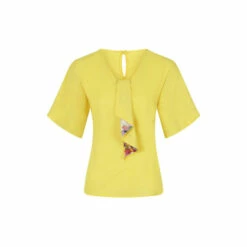 Hot Squash HotSquash Yellow River Tie Bat Sleeved Top