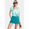 Hot Squash Green Linen Tailored Shorts With Pocket