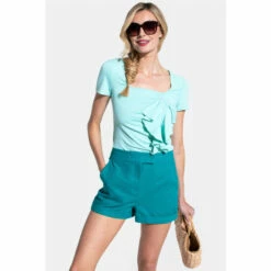 Hot Squash Green Linen Tailored Shorts With Pocket