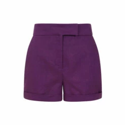 Hot Squash HotSquash Womens Purple Linen Tailored Shorts With Pocket -HotSquash Shop unnamed file 991
